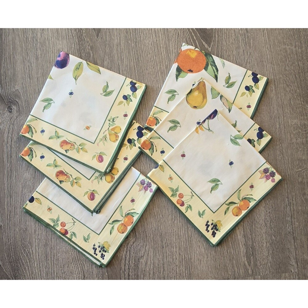 6 Royal Worcester Evesham Fruit Cloth Napkins Cotton 16x16 Peach Apple.. *Read